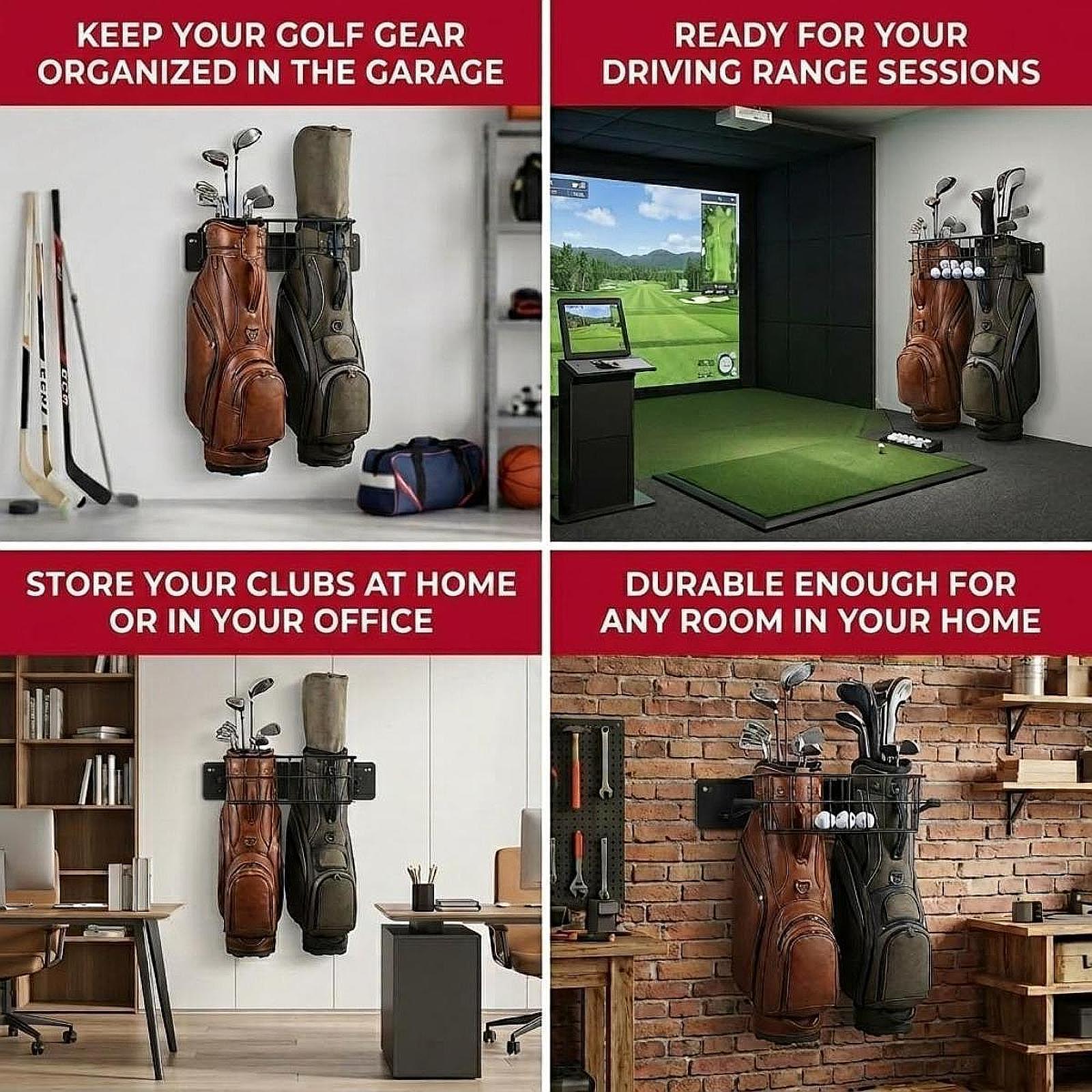 Golf Equipment Garage Storage - Suporte Duplo para Sacos de Golfe